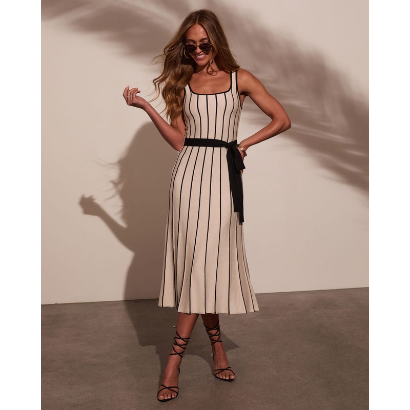 Tell Me More Contrast Midi Dress Taupe/Black XS