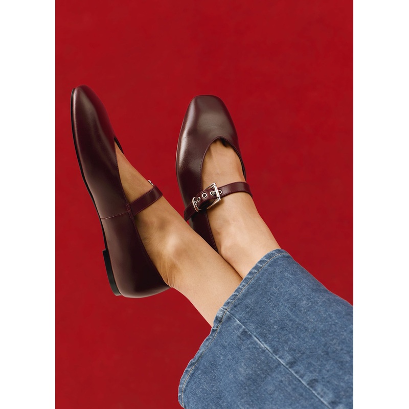 Bea Burgundy Leather Ballet Flats 3 UK 36 EU