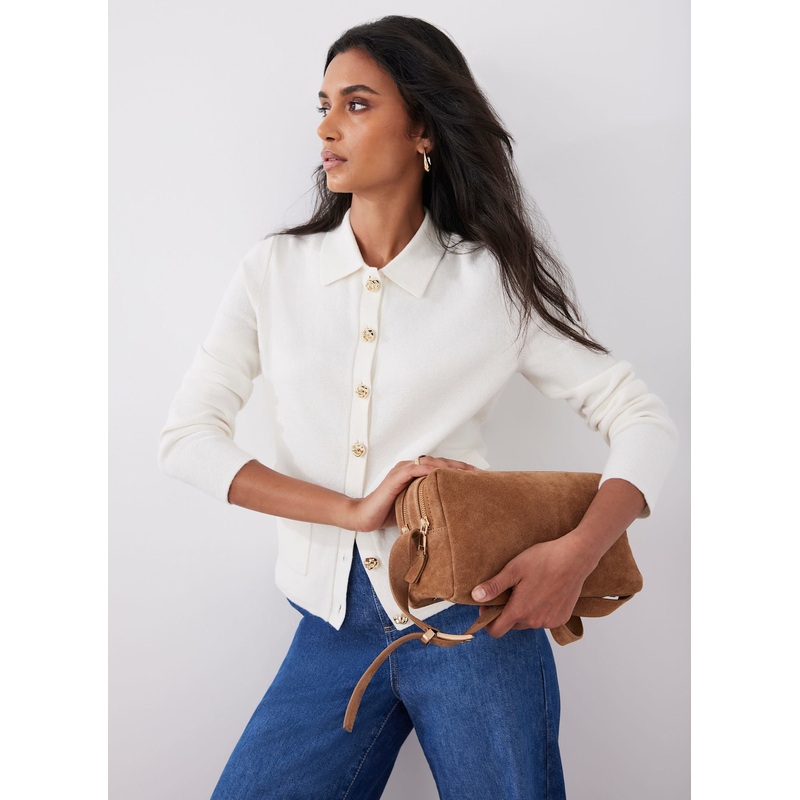 Cream Cotton Blend Collar Cardigan XS