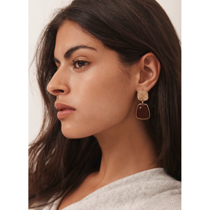 Gold Tone Stone Earrings ONE SIZE