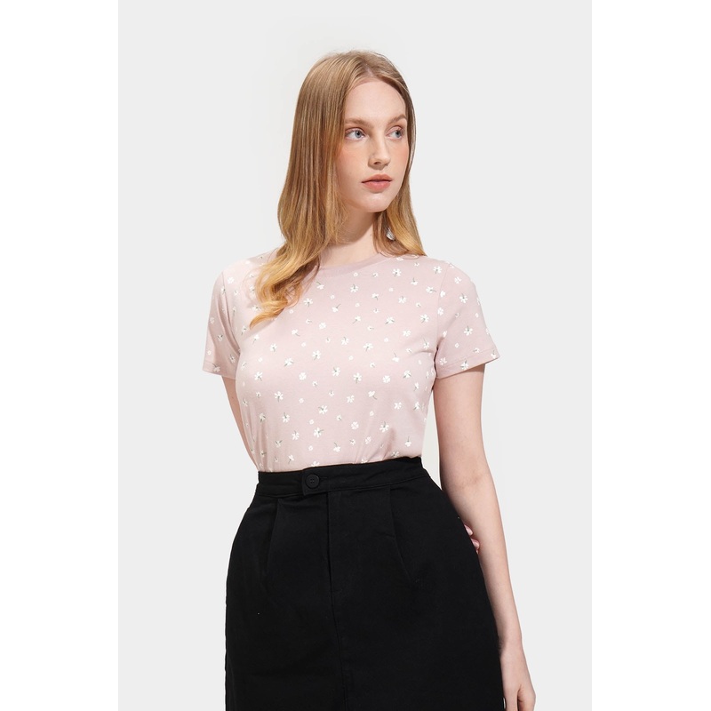 All Over Print Flower Graphic Tee Blush Extra Small