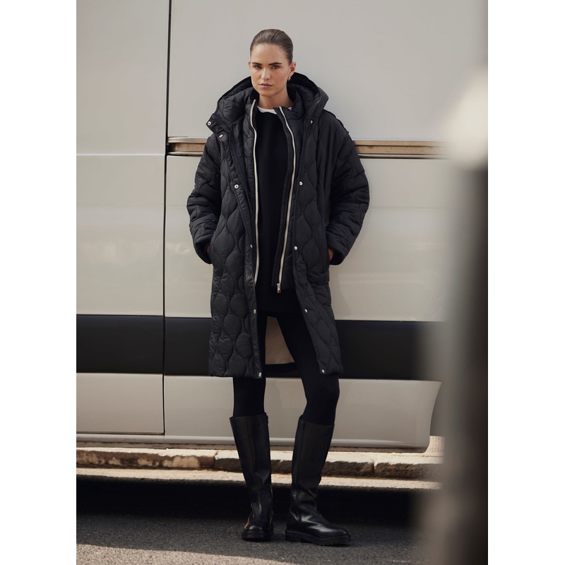 Black Double Layer Quilted Coat XS