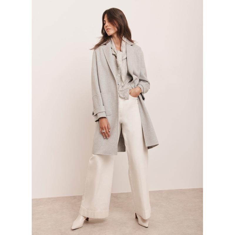 Grey Wool Blend Hand Finished Midi Coat XS