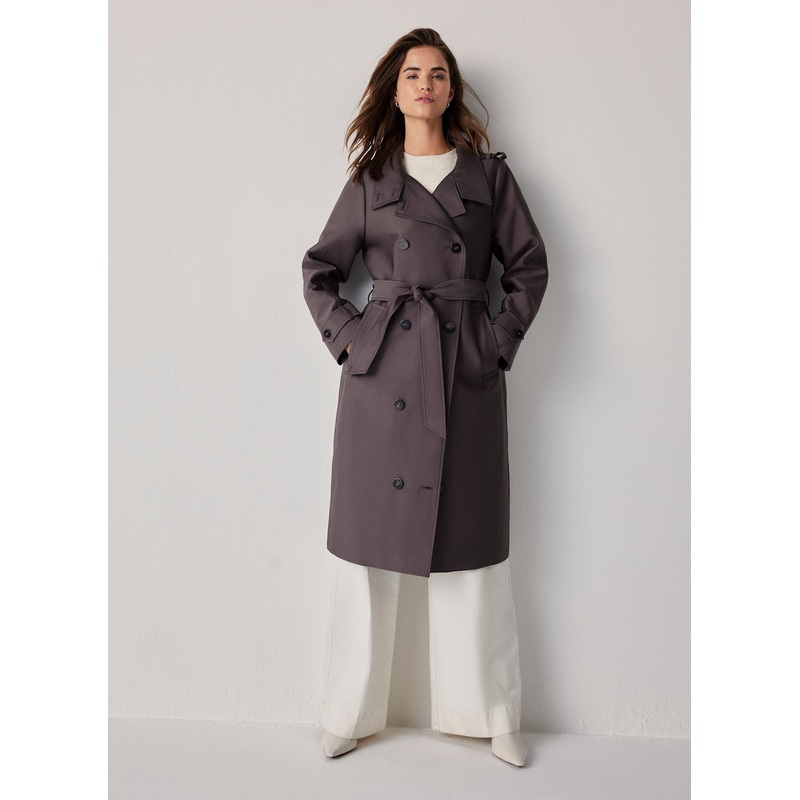 Brown Funnel Neck Trench Coat XS