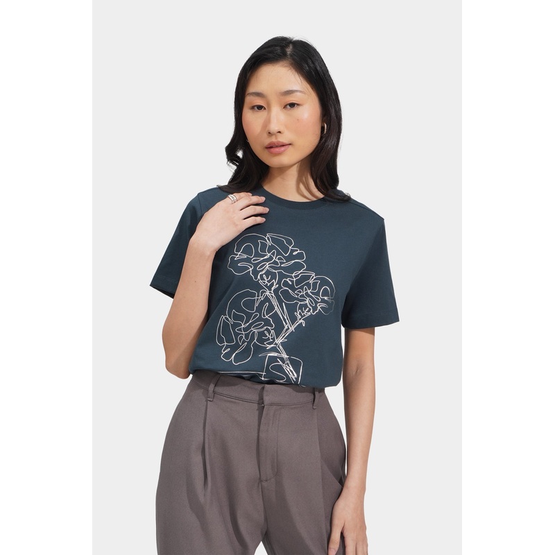 Floral Graphic Tee Dark Green Extra Small