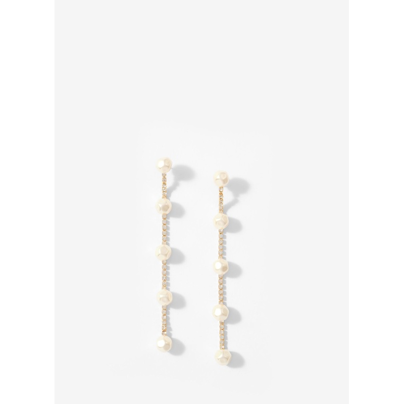 Gold Tone Diamante Pearl Drop Earrings ONE SIZE