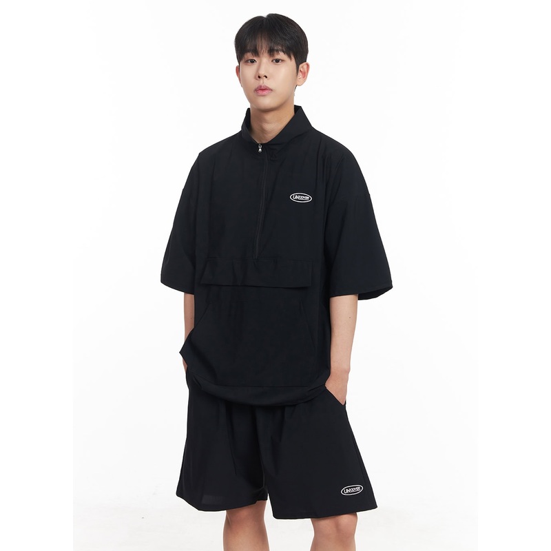 Men’s Oversize Half-Zip Windbreaker Top IA525 Black 1XL