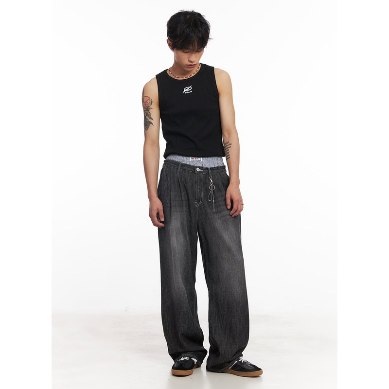 Men’s Pintuck Linen Comfort Jeans IY508 Black M