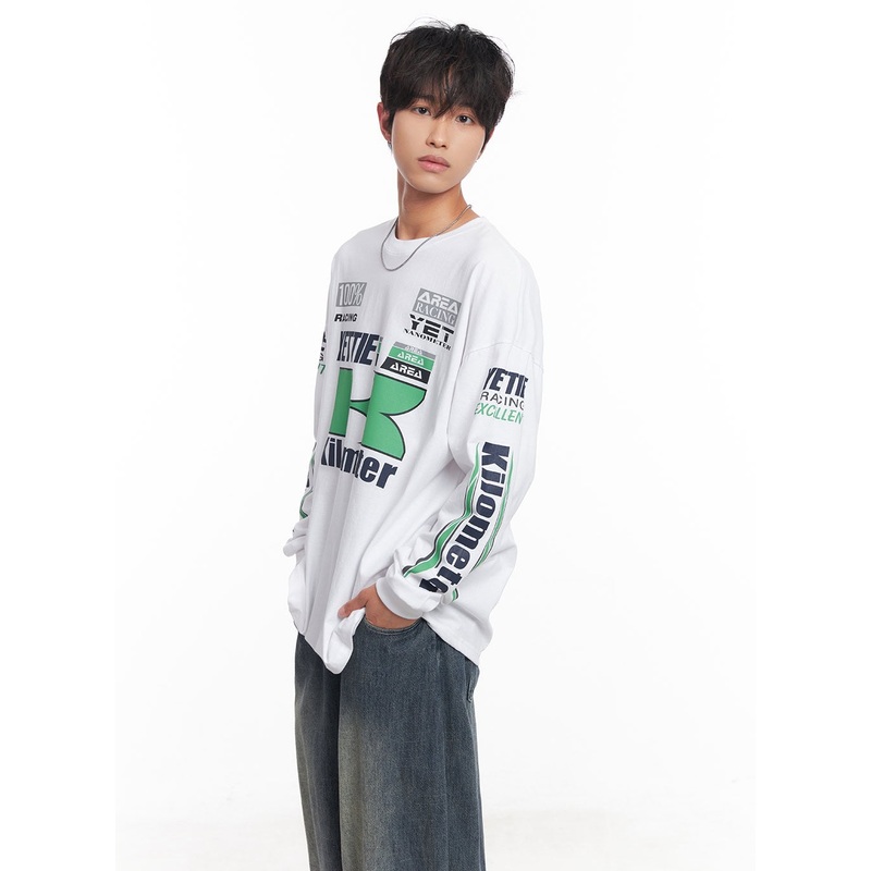 Men’s Racer Graphic Long-Sleeve Top IY508 White M/L