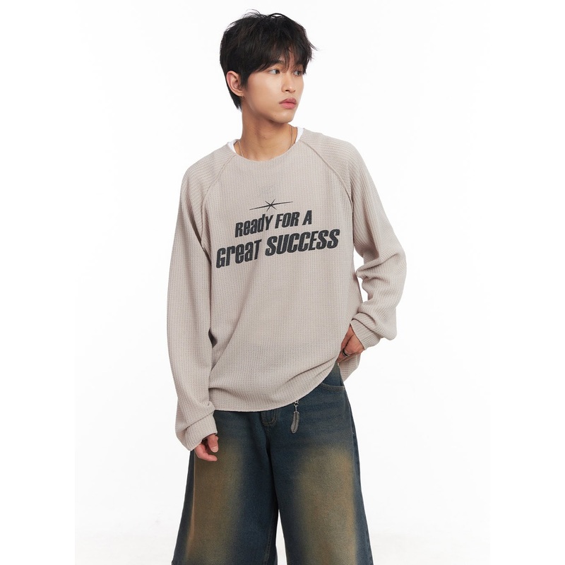 Men’s Ribbed Graphic Raglan Sweatshirt IY508 Light beige M/L