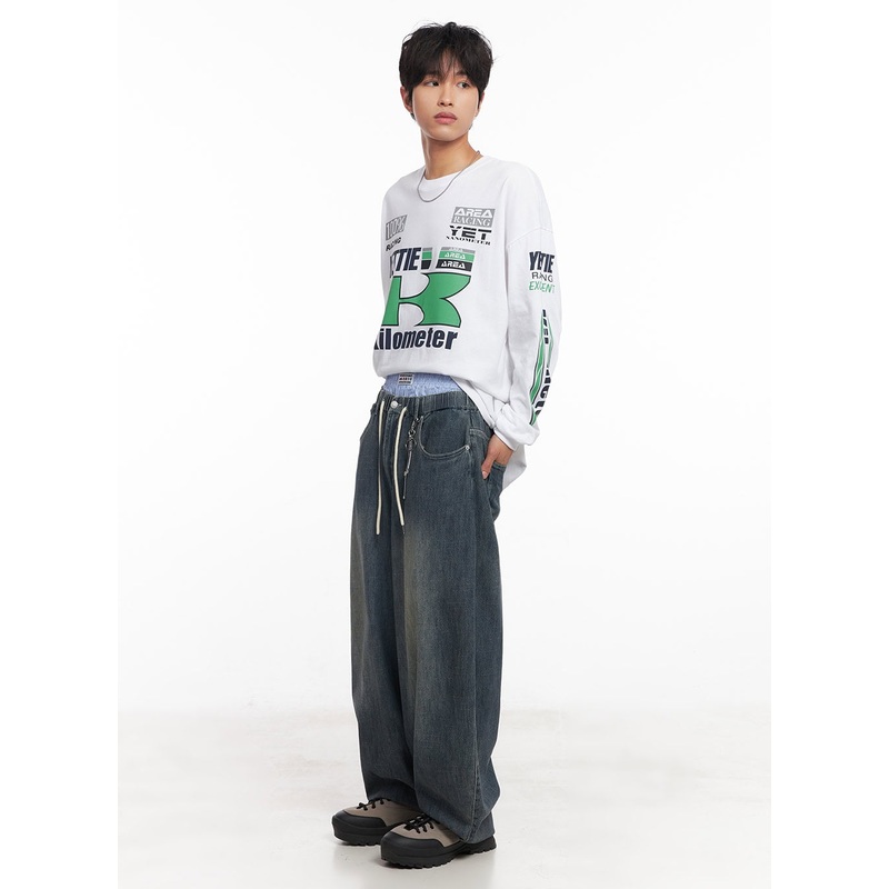 Men’s Summer Drawstring Jeans IY508 Dark blue M/L