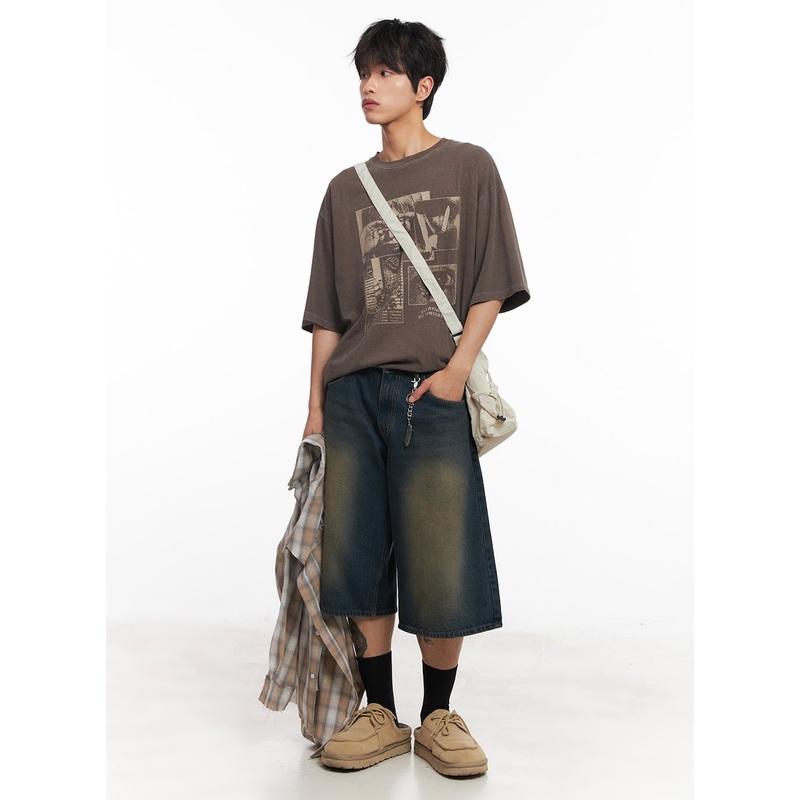 Men’s Washed Relaxed-Fit Jorts (Dark blue) IY508 Dark blue S