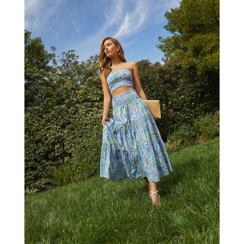 Angie Floral Midi Skirt Blue Multi XS