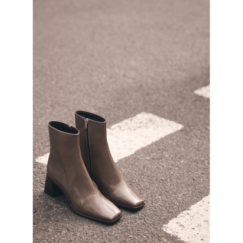 Aria Khaki Leather Ankle Boots 3 UK 36 EU