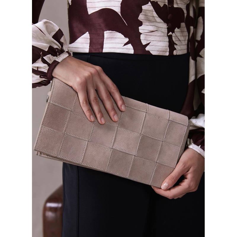 Avi Neutral Suede Woven Clutch ONE SIZE