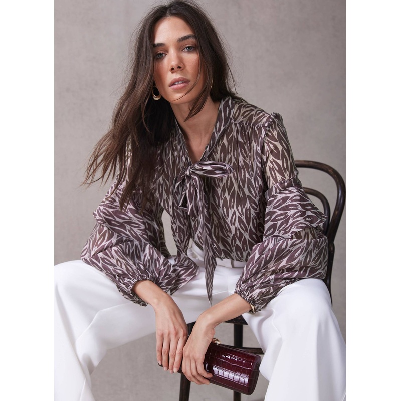Burgundy Leaf Print Blouse 06