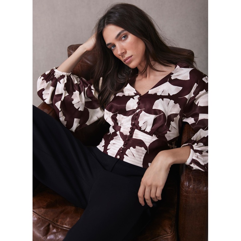 Burgundy Leaf Print Top 06