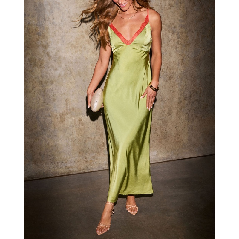 Dinner Plans Contrast Lace Maxi Dress Lime/Orange XS