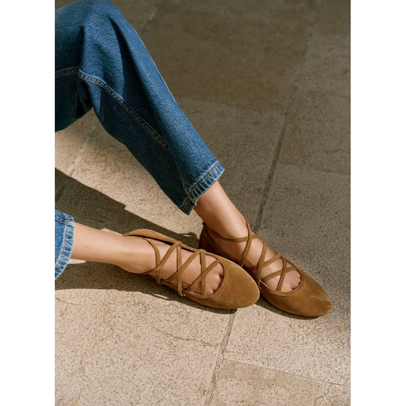 Lyra Neutral Suede Lace Up Ballet Pumps 3 UK 36 EU