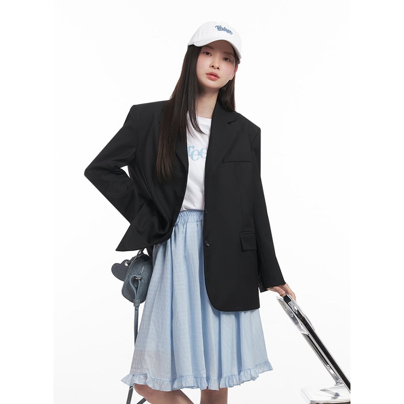 Essential Oversize Blazer Jacket IY509 Black S/M