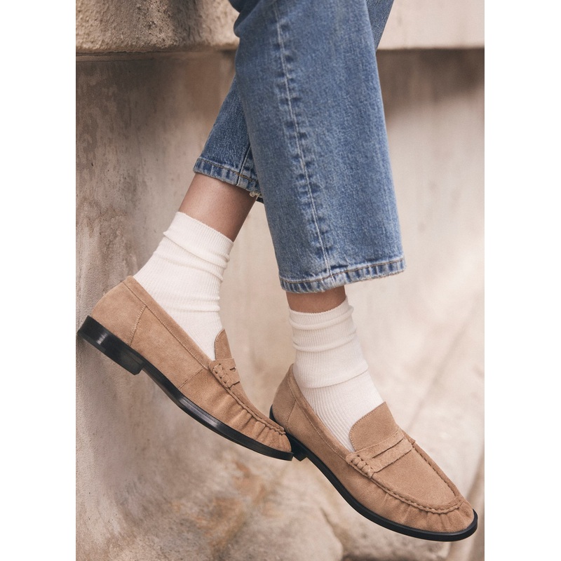 Gigi Neutral Suede Penny Loafers 3 UK 36 EU