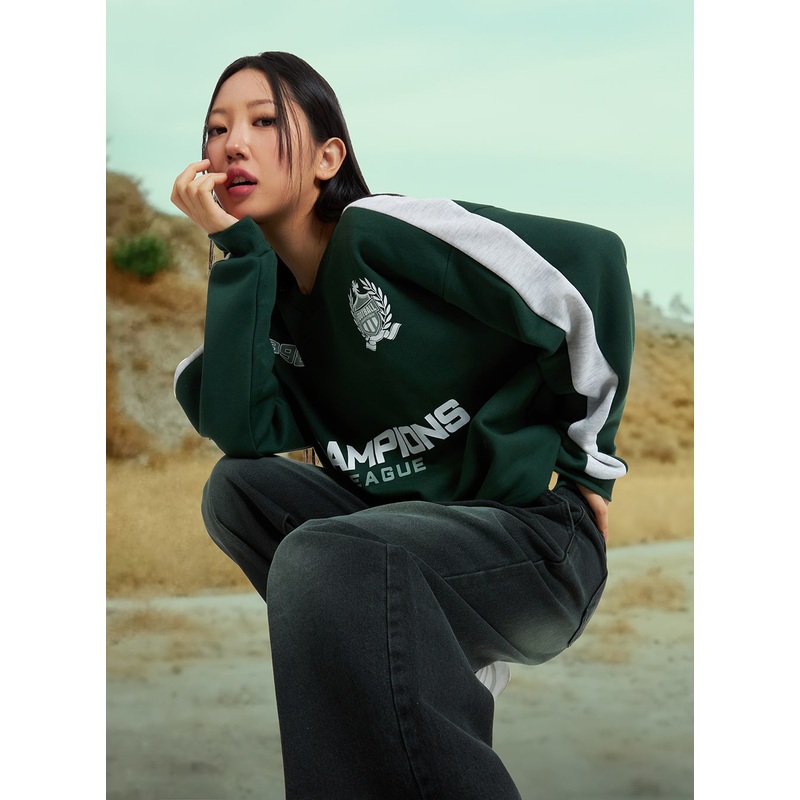 Oversized V Neck Sweatshirt IN322 Green S/M