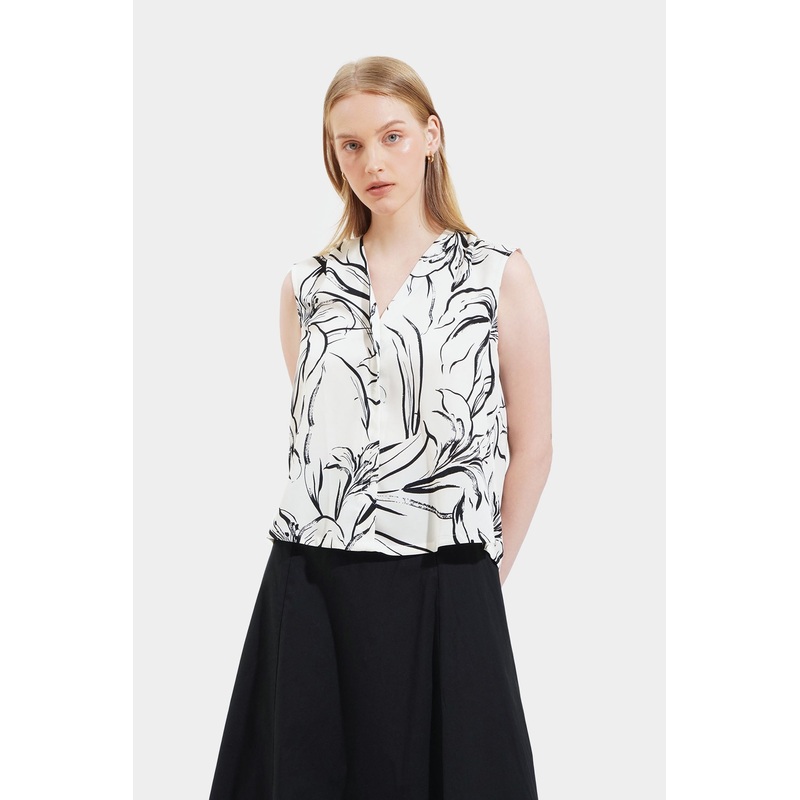 V-Neck All Over Print Top Off White Extra Small