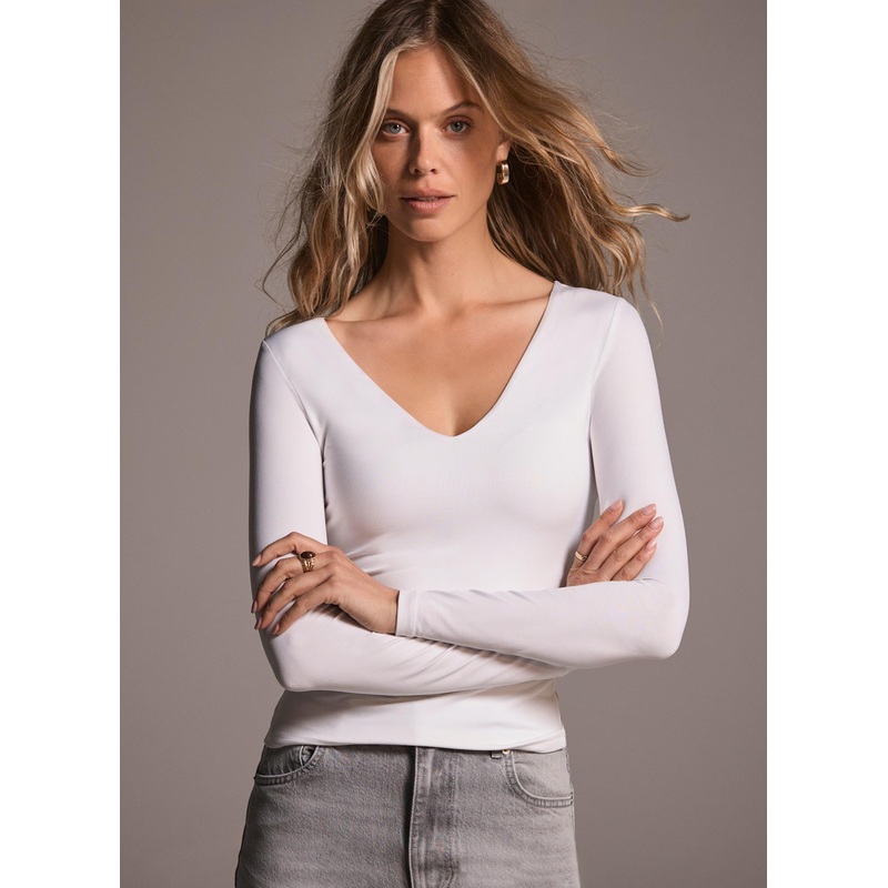 White V Neck Layering Top XS