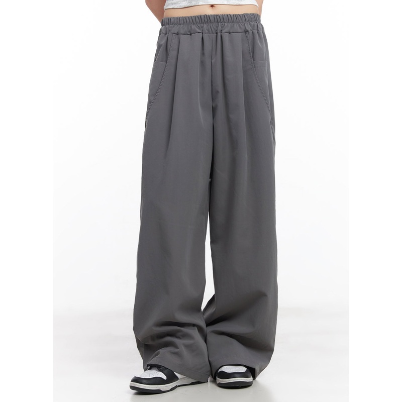Wide-Fit Pintuck Nylon Trousers CY512 Dark gray M/L