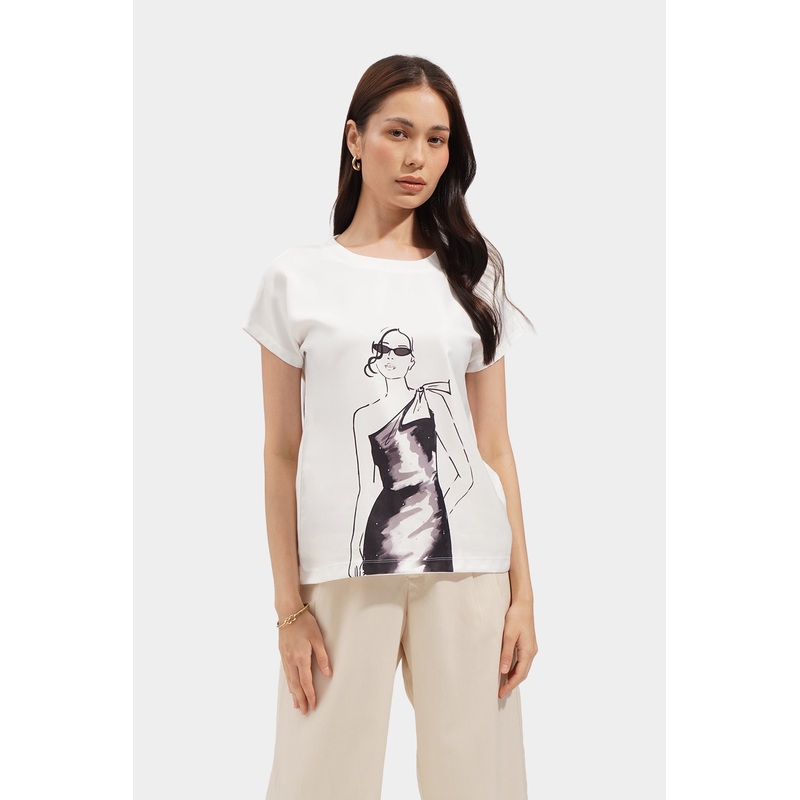 Bedazzled Woman Graphic Tee Off White Extra Small
