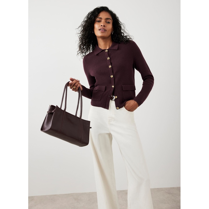 Burgundy Cotton Blend Collar Cardigan XS