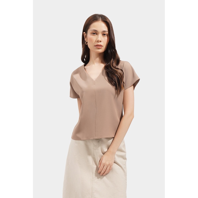 V-Neck Top Taupe Extra Small