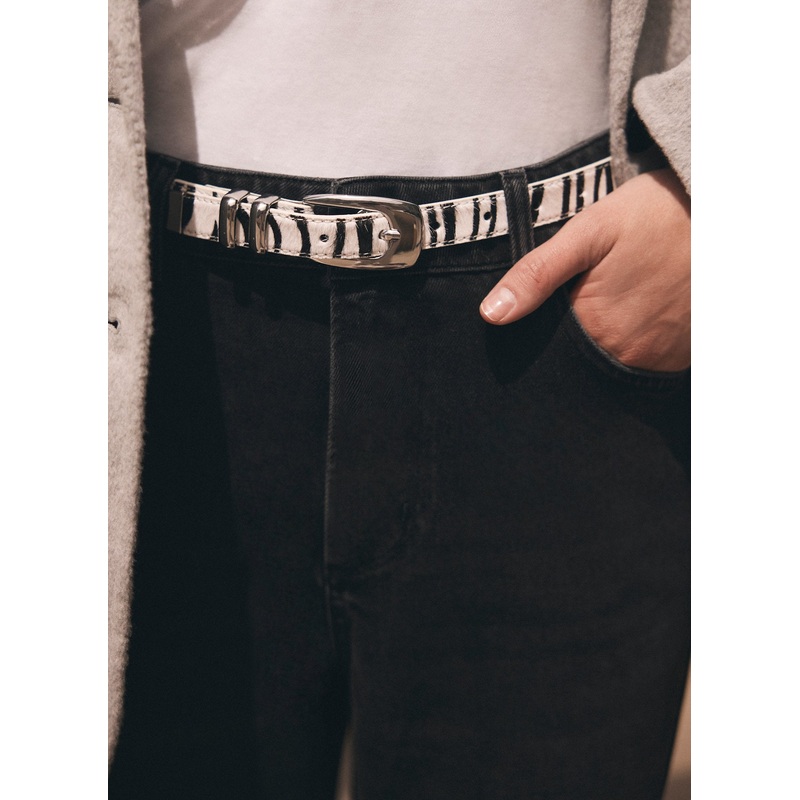 Zebra Print Textured Leather Belt S