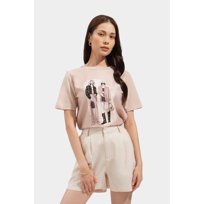 A Life In Style Graphic Tee Taupe Extra Small