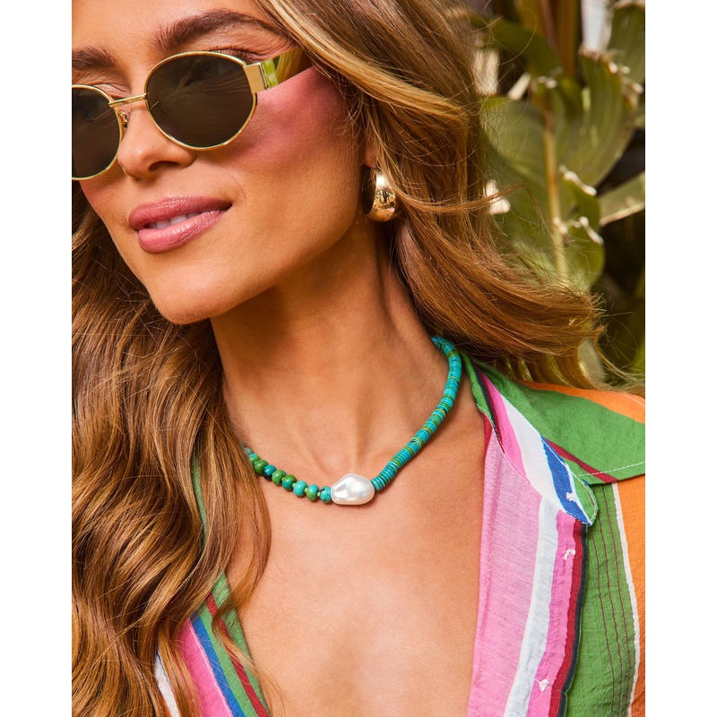 Brinlie Beaded Baroque Pearl Necklace Turquoise O/S