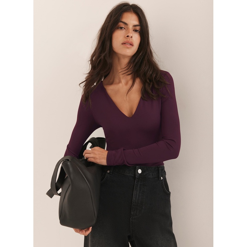 Burgundy V Neck Layering Top XS