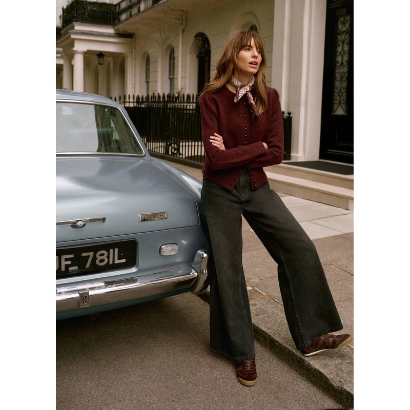 Burgundy Wool Blend Knit Cardigan XS