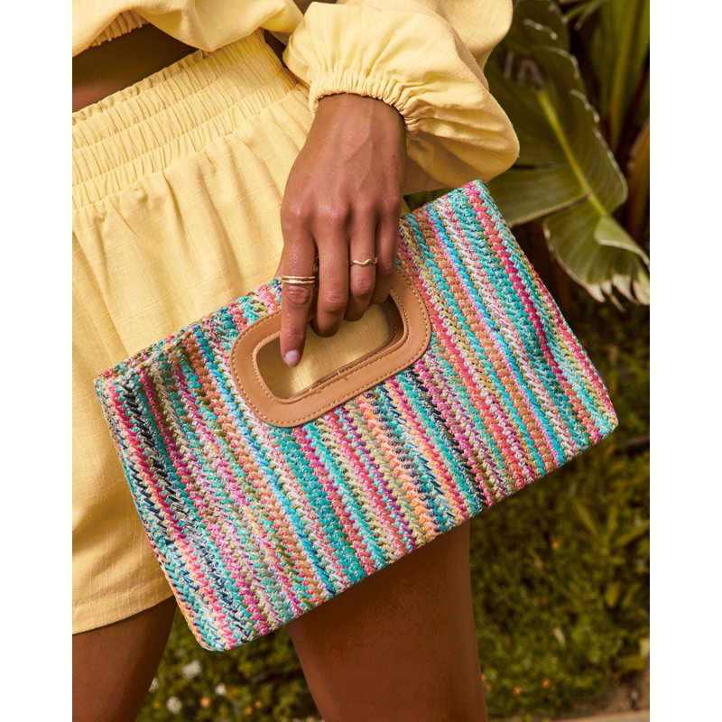 Shelia Multicolor Striped Straw Clutch Multi O/S