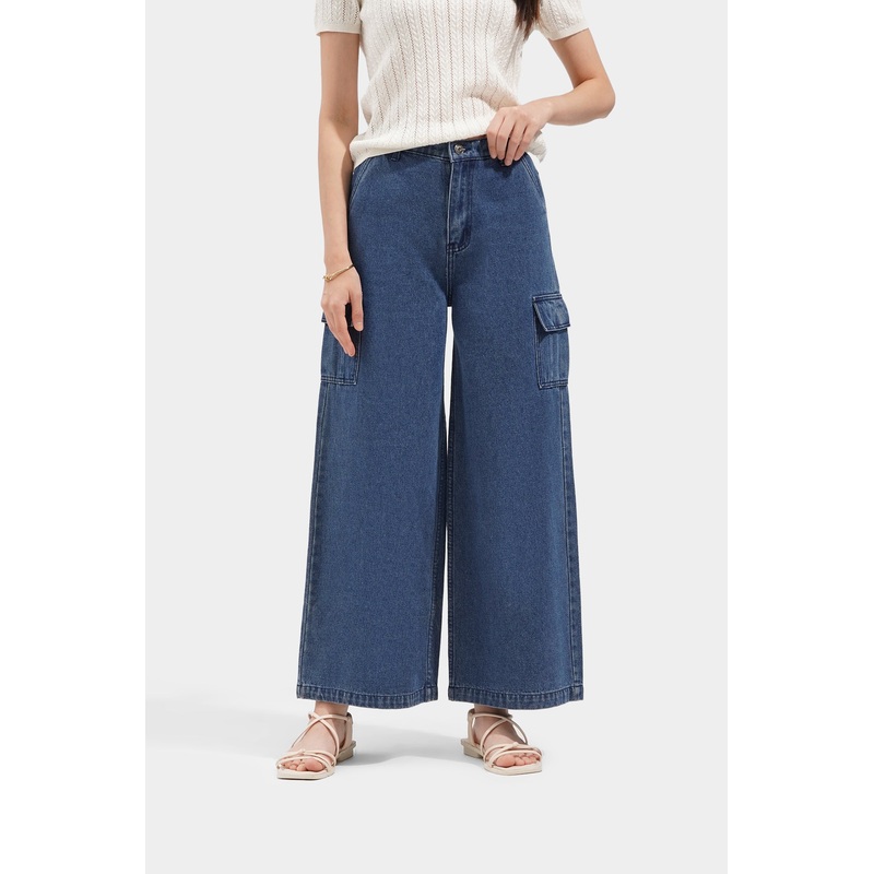 Wide Leg Cargo Jeans Blue Waist 26