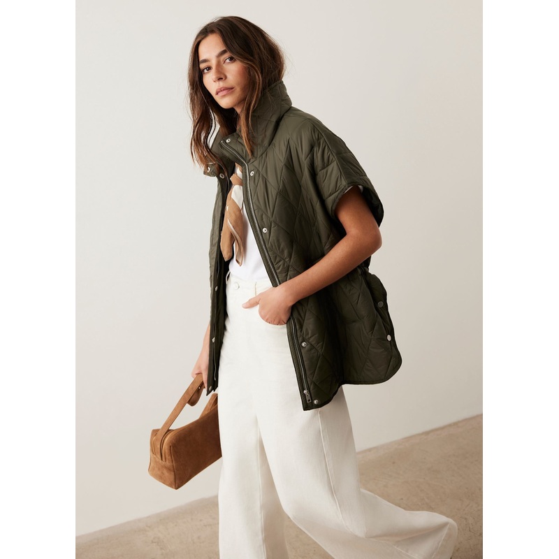 Khaki Quilted Oversized Gilet XS