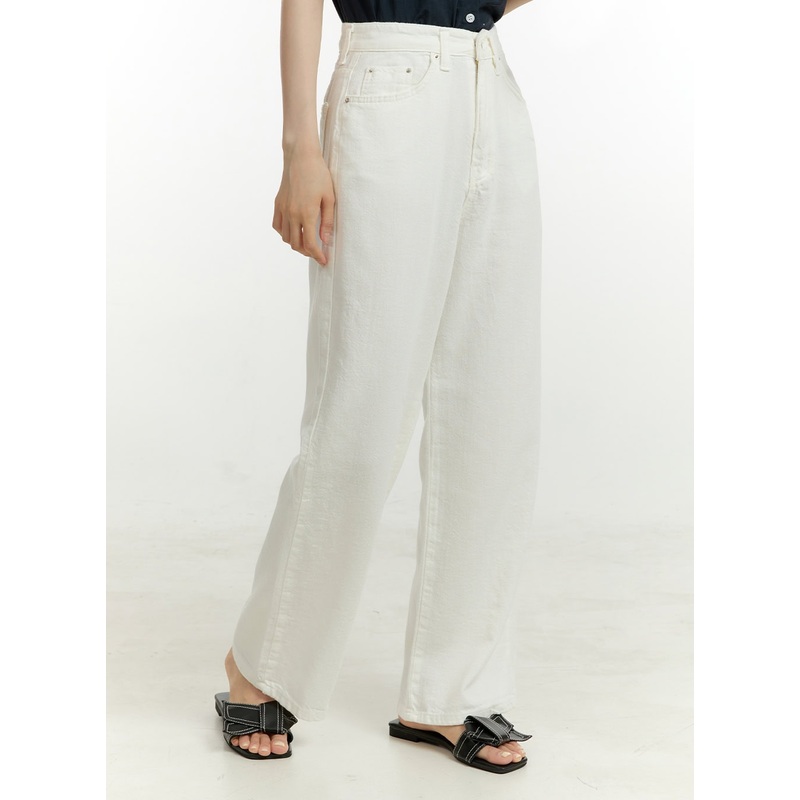 Solid Cotton Wide Leg Pants OU4281 White S