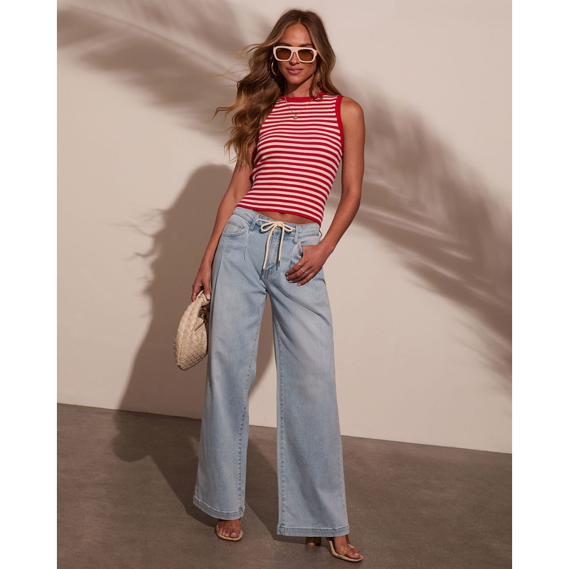 Wanderfolk Super Stretch Drawstring Wide Leg Jeans Light Wash 24