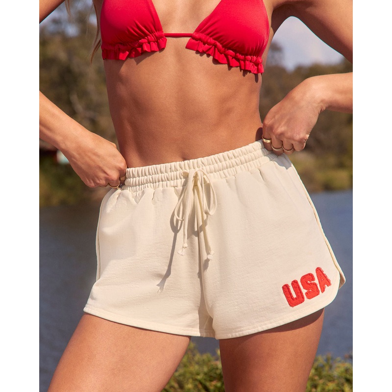 American Belle USA Embroidered Sweat Shorts Ivory S