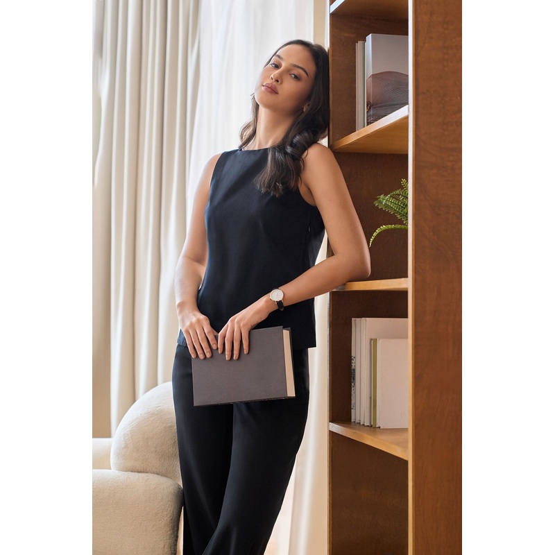 Boat Neck Top With Slit Black Extra Small