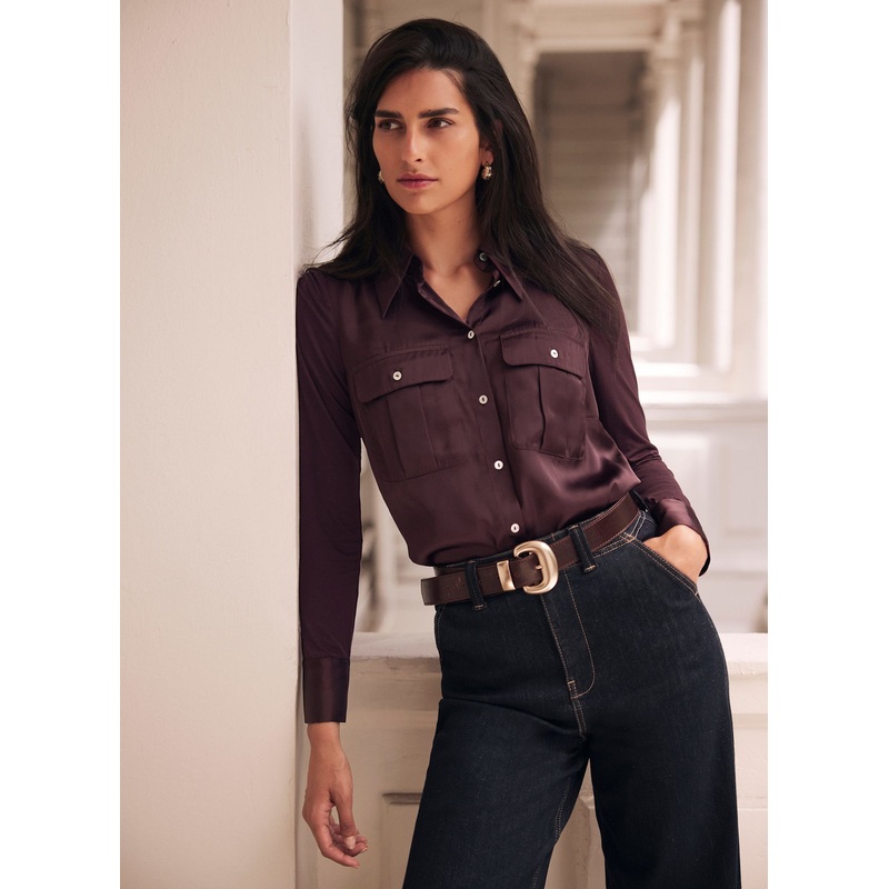 Burgundy Satin Utility Shirt 06