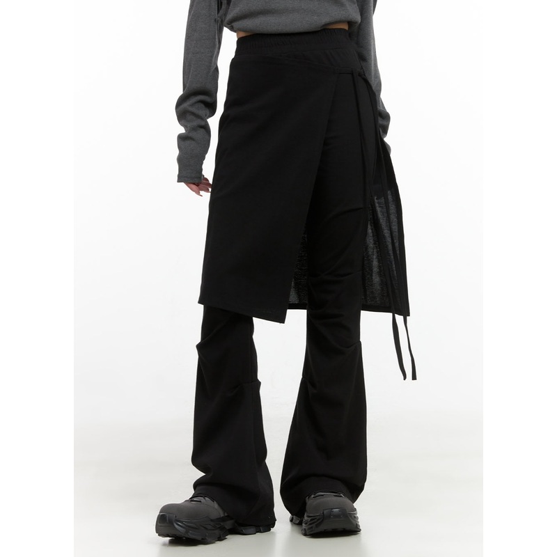 Elegant Pintuck Wrap Cotton Pants CS413 Black S/M