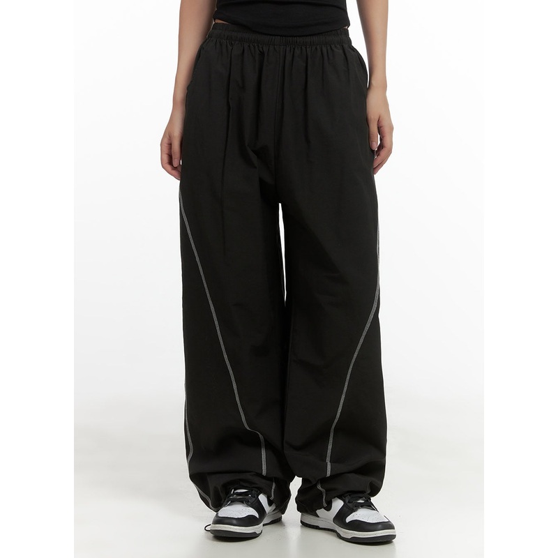 Stitched Wide-leg Slit Pants CO402 Black M/L