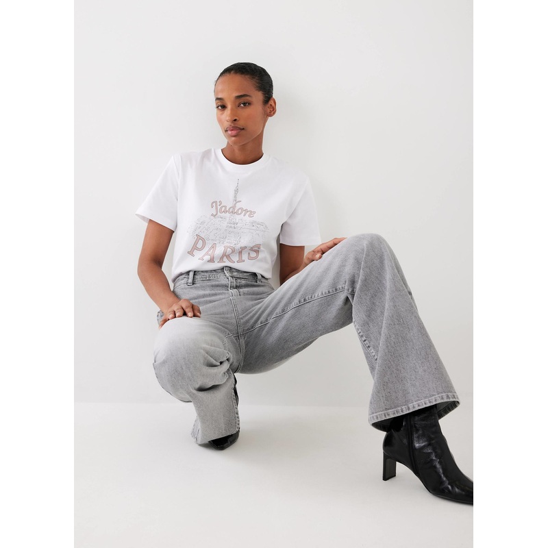 White Cotton Paris Graphic T-Shirt XS