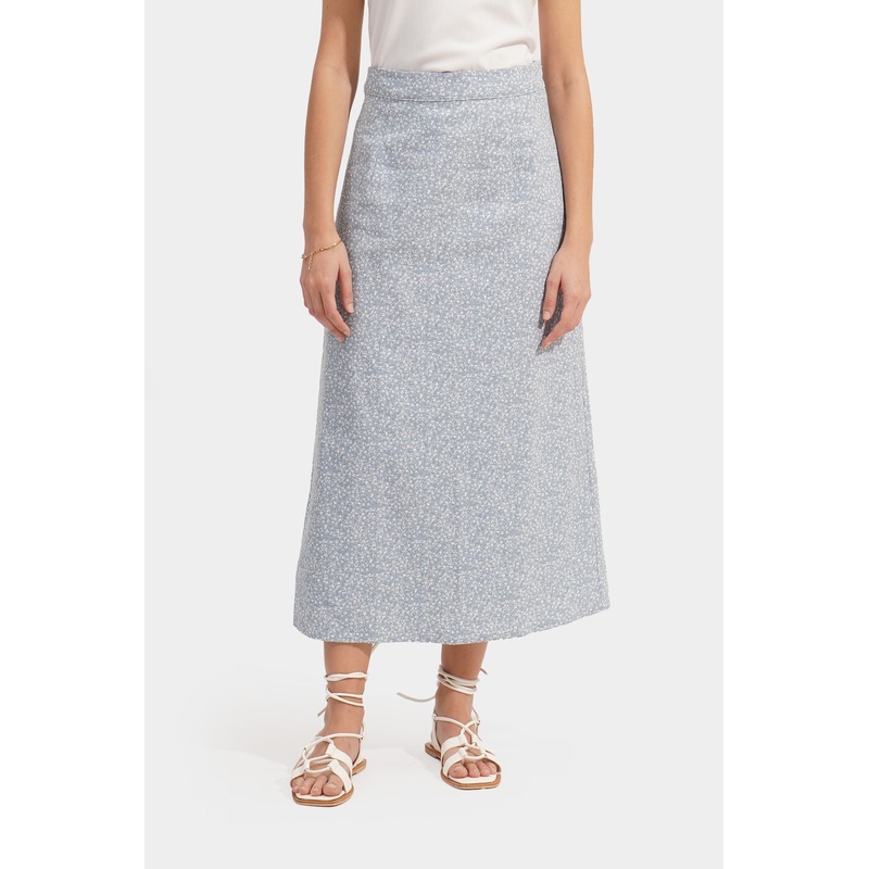 A-Line Floral Midi Skirt Blue Extra Small