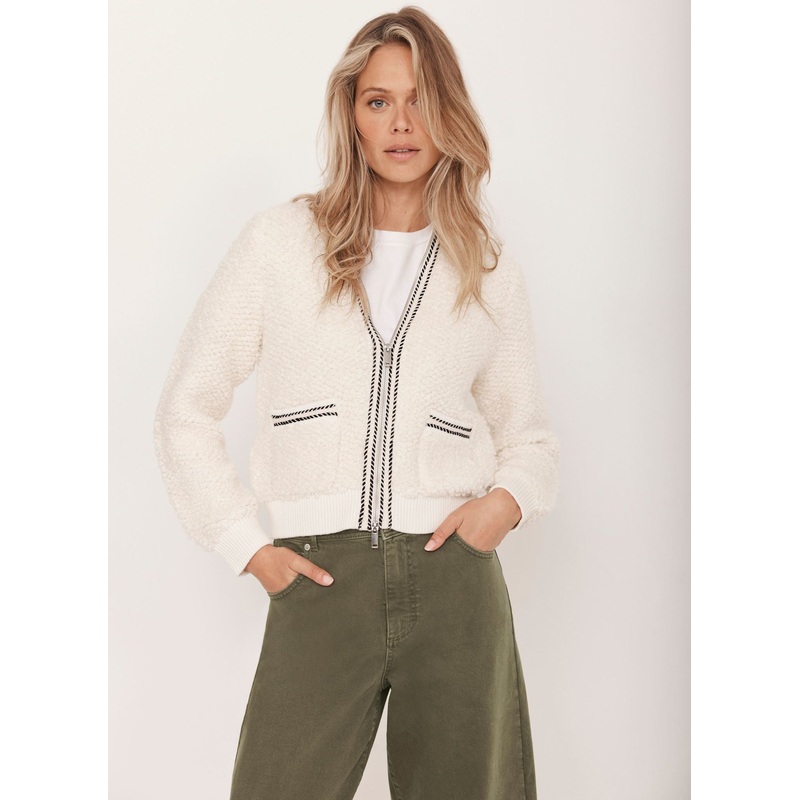 Cream Boucle Bomber Jacket XS